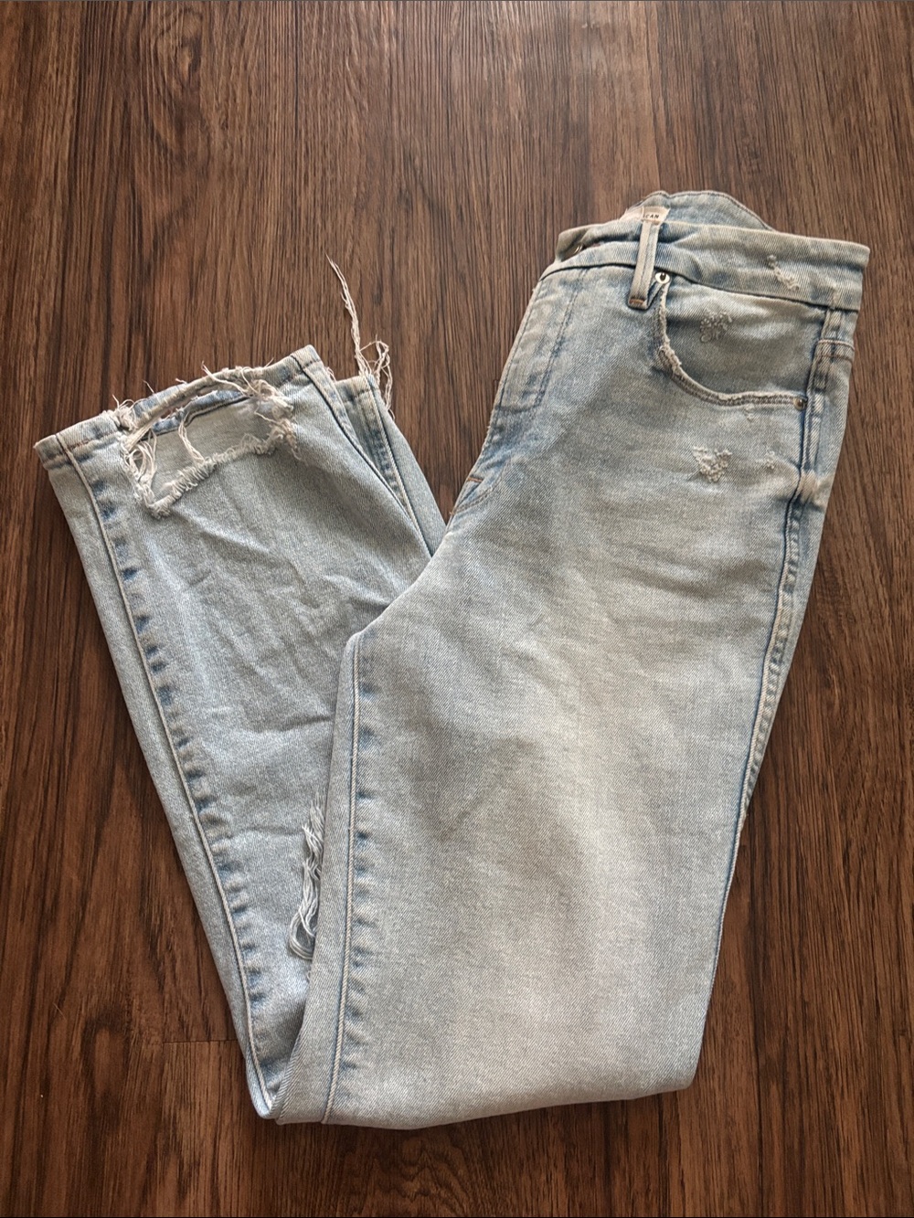 Good American Good Straight Distressed Ripped Straight Leg Jeans Light Wash 4 /